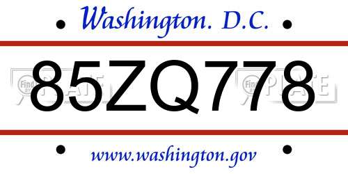 85ZQ778 District Of Columbia License Plate