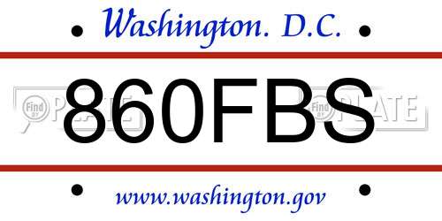 860FBS District Of Columbia License Plate
