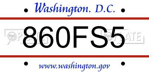 860FS5 District Of Columbia License Plate
