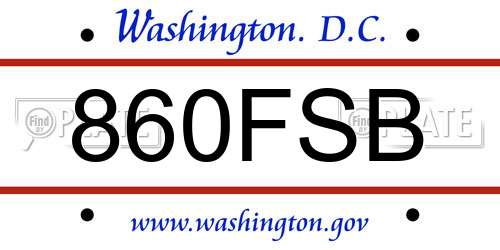 860FSB District Of Columbia License Plate