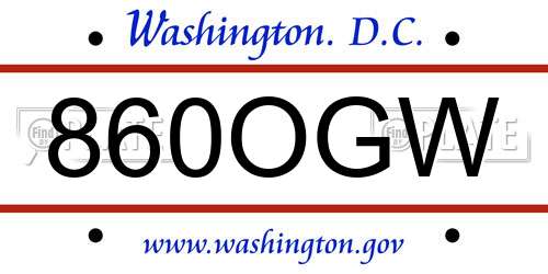 860OGW District Of Columbia License Plate