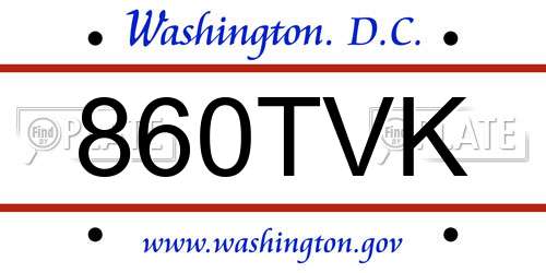 860TVK District Of Columbia License Plate