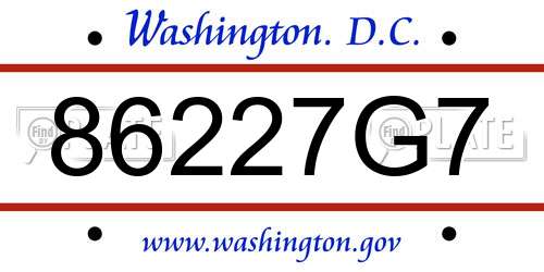 86227G7 District Of Columbia License Plate