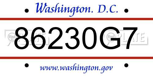 86230G7 District Of Columbia License Plate
