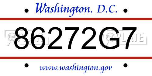 86272G7 District Of Columbia License Plate