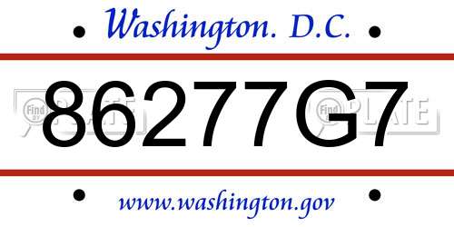 86277G7 District Of Columbia License Plate