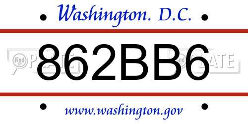 862BB6 District Of Columbia License Plate