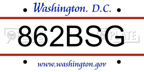862BSG District Of Columbia License Plate