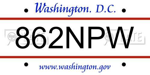 862NPW District Of Columbia License Plate