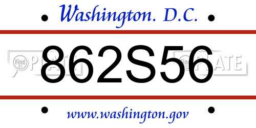 862S56 District Of Columbia License Plate