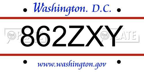 862ZXY District Of Columbia License Plate