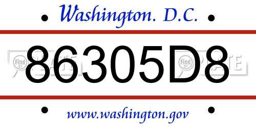86305D8 District Of Columbia License Plate