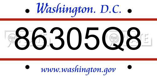 86305Q8 District Of Columbia License Plate