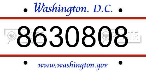 8630808 District Of Columbia License Plate