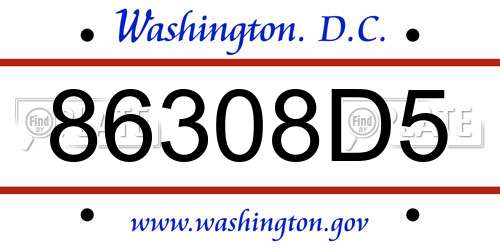 86308D5 District Of Columbia License Plate