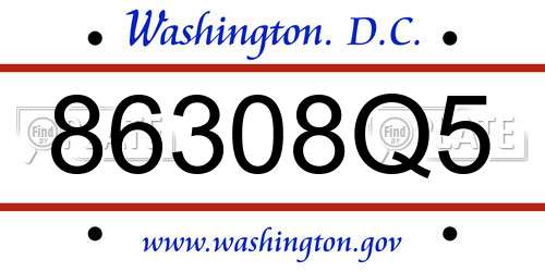 86308Q5 District Of Columbia License Plate