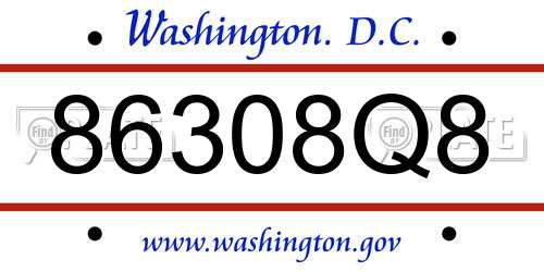 86308Q8 District Of Columbia License Plate