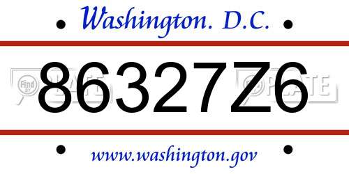 86327Z6 District Of Columbia License Plate