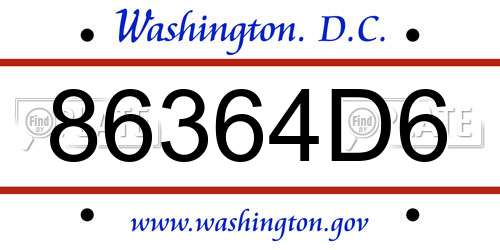 86364D6 District Of Columbia License Plate