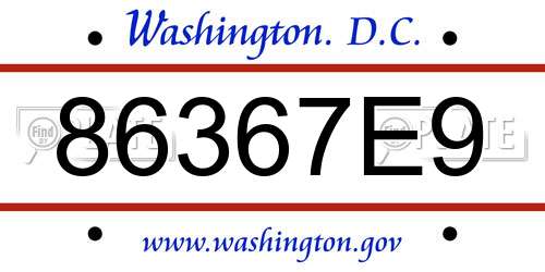 86367E9 District Of Columbia License Plate