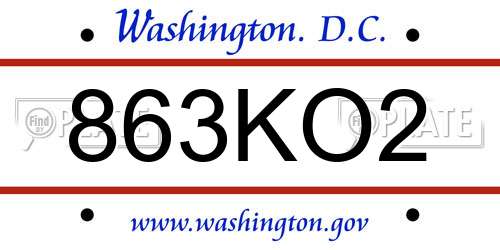 863KO2 District Of Columbia License Plate