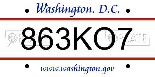 863KO7 District Of Columbia License Plate
