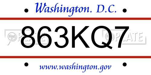863KQ7 District Of Columbia License Plate