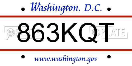 863KQT District Of Columbia License Plate