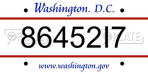86452I7 District Of Columbia License Plate