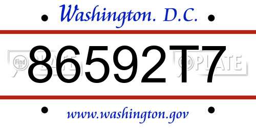 86592T7 District Of Columbia License Plate