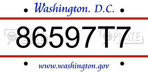 86597T7 District Of Columbia License Plate