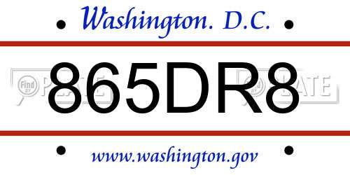 865DR8 District Of Columbia License Plate