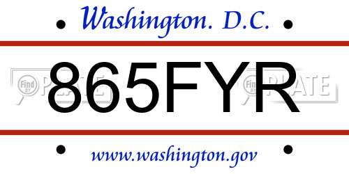 865FYR District Of Columbia License Plate