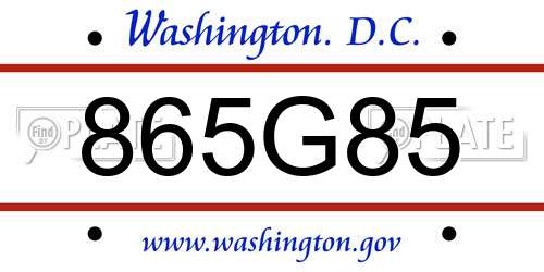 865G85 District Of Columbia License Plate