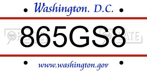 865GS8 District Of Columbia License Plate
