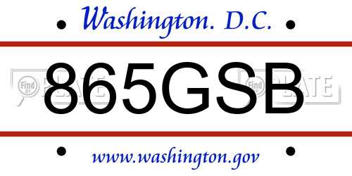 865GSB District Of Columbia License Plate