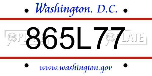 865L77 District Of Columbia License Plate
