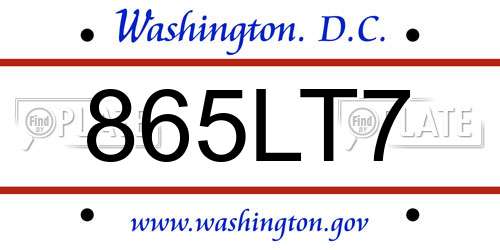 865LT7 District Of Columbia License Plate