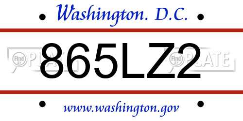 865LZ2 District Of Columbia License Plate