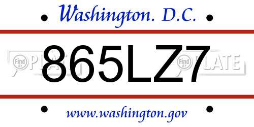 865LZ7 District Of Columbia License Plate