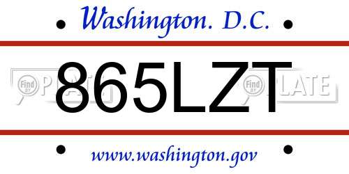 865LZT District Of Columbia License Plate