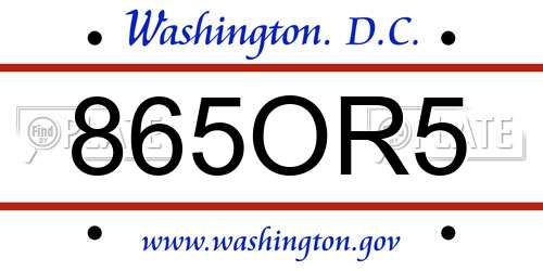 865OR5 District Of Columbia License Plate