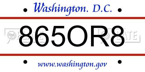 865OR8 District Of Columbia License Plate