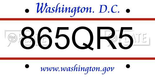 865QR5 District Of Columbia License Plate