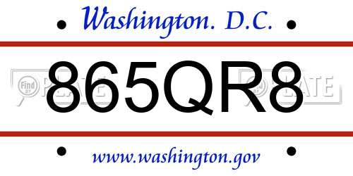 865QR8 District Of Columbia License Plate