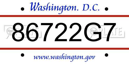 86722G7 District Of Columbia License Plate