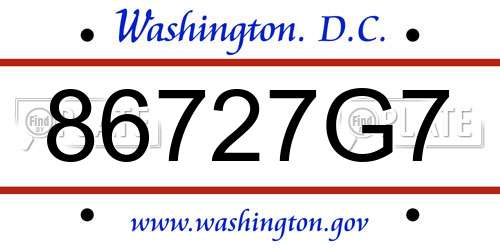 86727G7 District Of Columbia License Plate