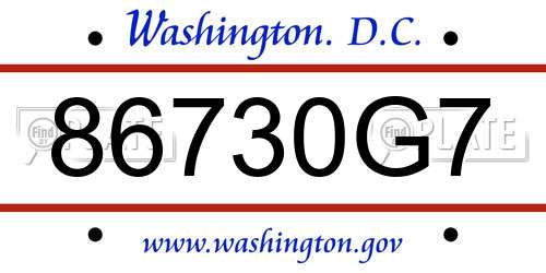 86730G7 District Of Columbia License Plate