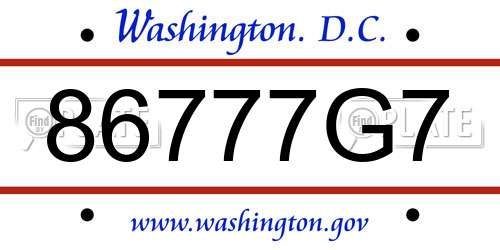 86777G7 District Of Columbia License Plate