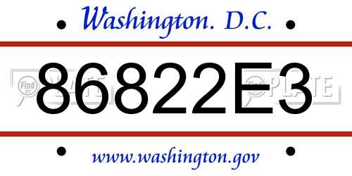 86822E3 District Of Columbia License Plate